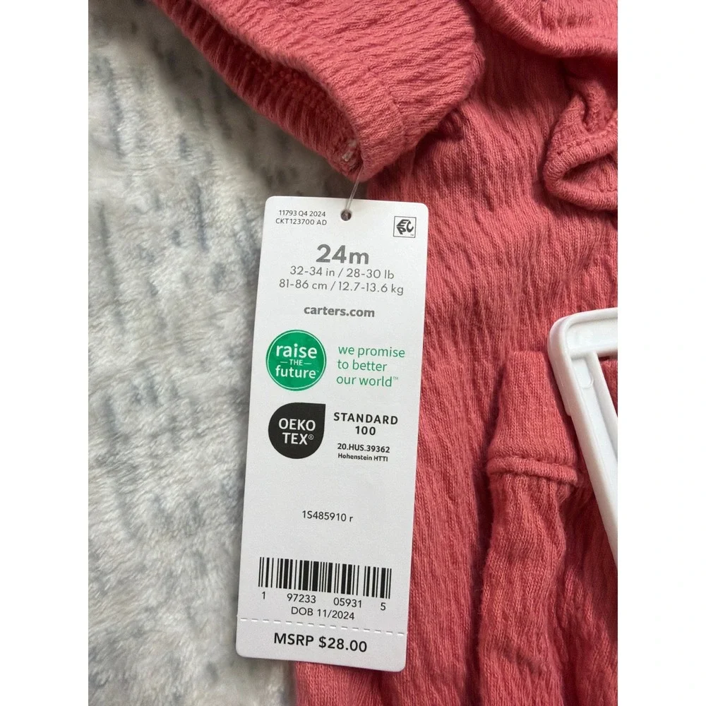 Carters Baby Girl 3-Piece‎ Gauze Set Top Bloomers Headband Coral Pink 24M NEW